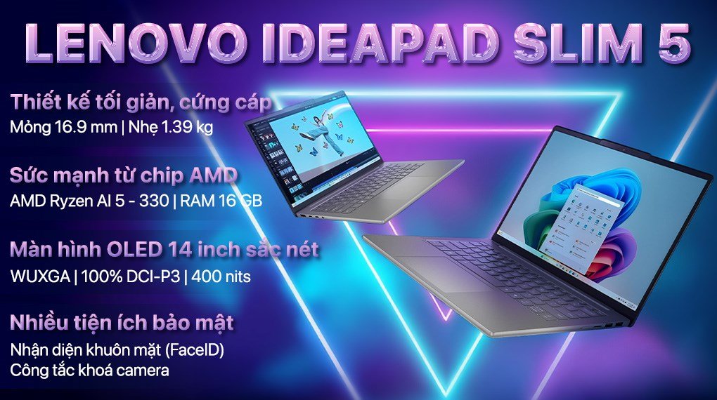 Laptop Lenovo IdeaPad Slim 5 OLED 14AKP10 83HX00B2VN (Ryzen AI 5 330, 16GB, 1TB, WUXGA, Win11)