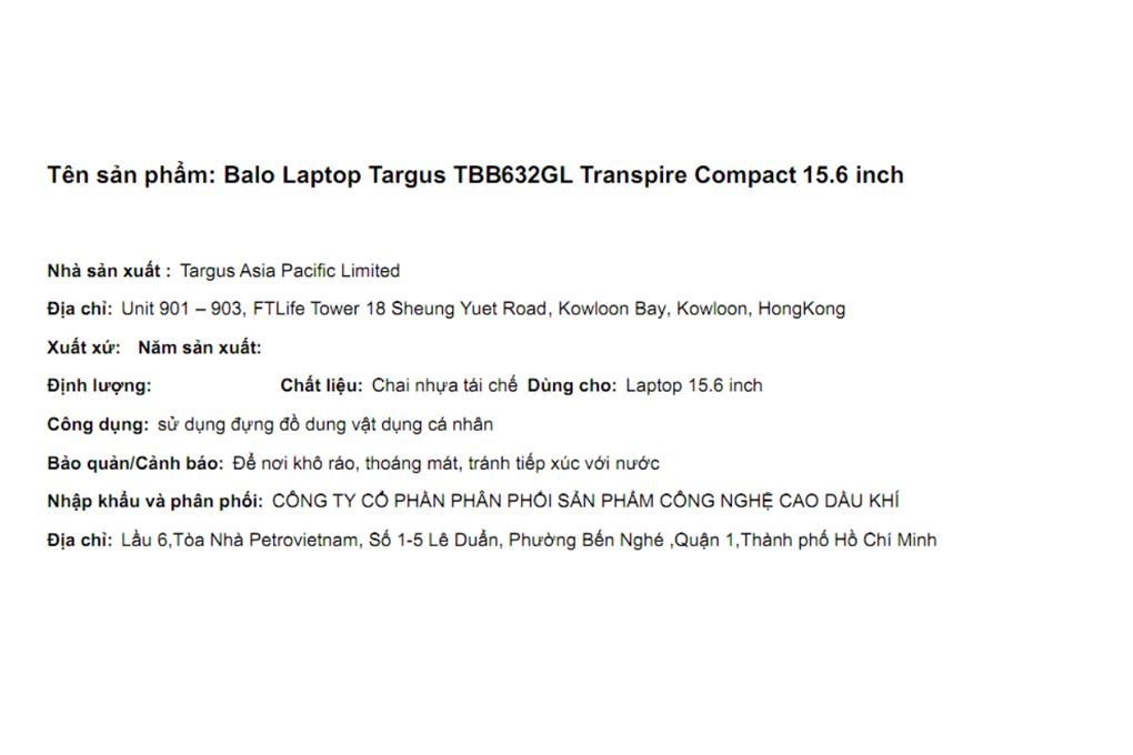 Balo Laptop 15.6 inch Targus Transpire Compact TBB632GL