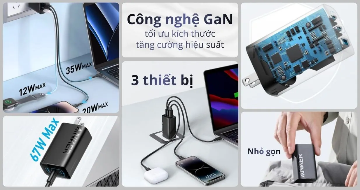 Củ sạc Anker 336 3 cổng 67W A2674