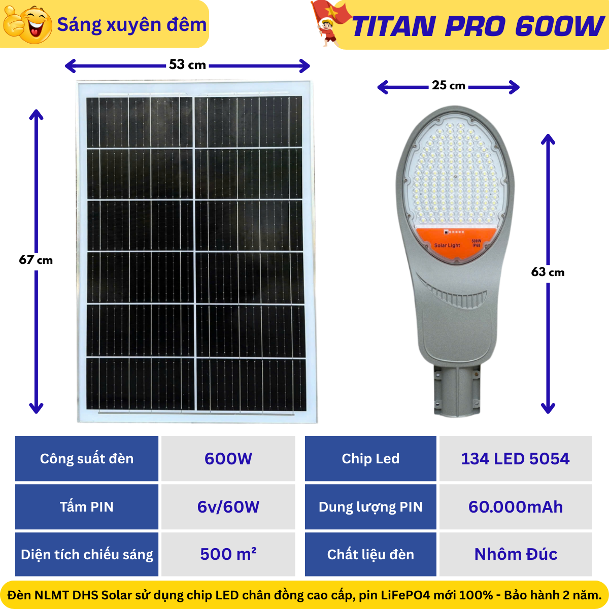 Đèn đường năng lượng mặt trời TITAN PRO TN600 600W – pin LiFePO4 cao cấp