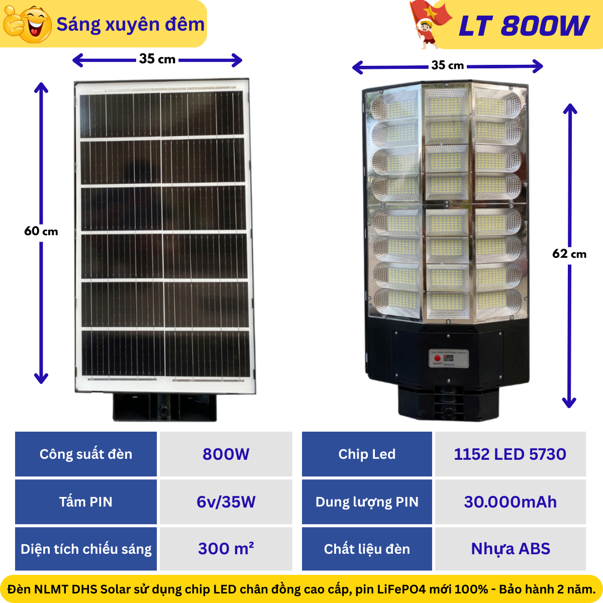 Đèn đường năng lượng mặt trời liền thể 800W LT-800W – 1152 chip LED