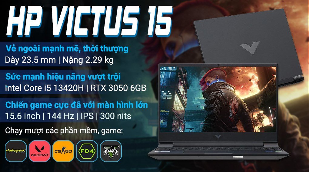 Laptop HP Gaming Victus 15 fa2731TX i5 13420H/16GB/512GB/6GB RTX3050/144Hz/Win11 (B85LNPA)