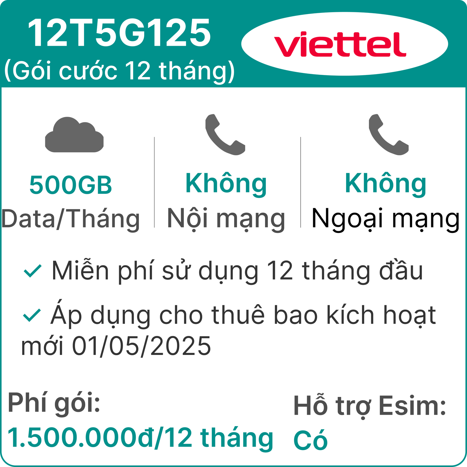 Data 5G Viettel 500gb/tháng